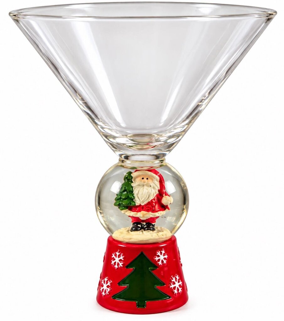 VINTAGE SANTA SNOW GLOBE MARTINI GLASS SET OF 3