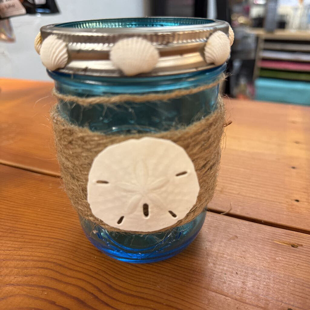 COASTAL BEACH-THEMED GLASS CANDLE HOLDER/DECORATIVE JAR
