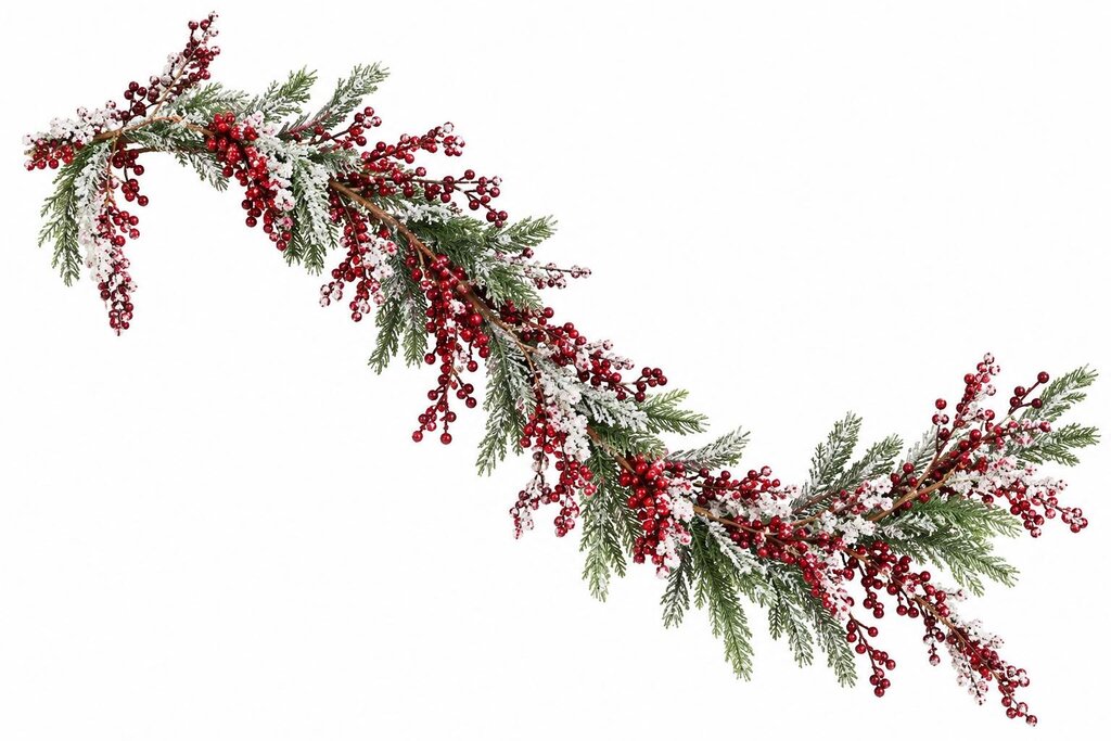FLOCKED RED BERRY/GREENERY GARLAND 74"