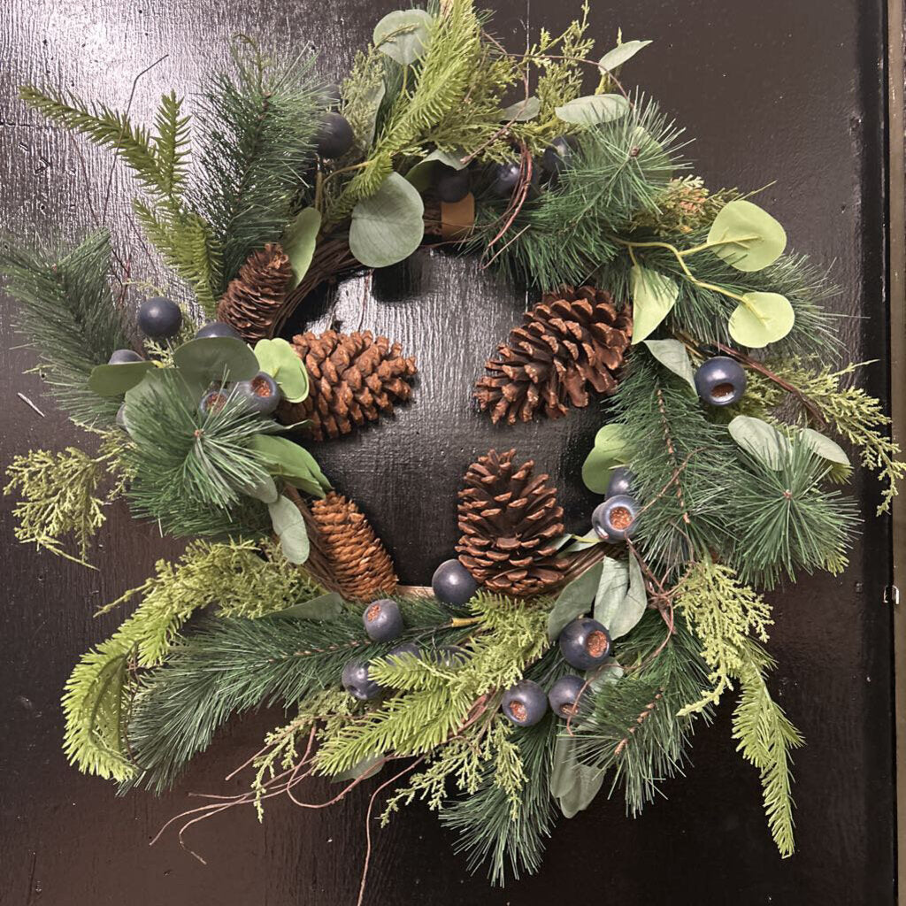 BLUEBERRY PINECONE WREATH 24"