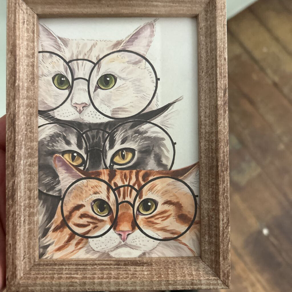 CAT WITH GLASSES FRAMED ARTWORK