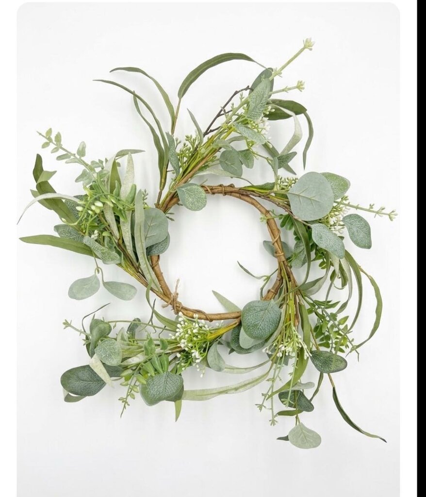 EUCALYPTUS AND GREEN SEED CANDLE RING 16"