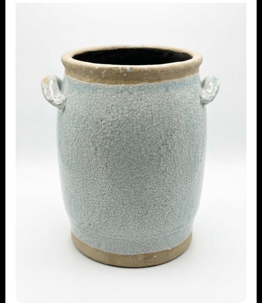 BLUE CRACKLED JUG WITH HANDLES