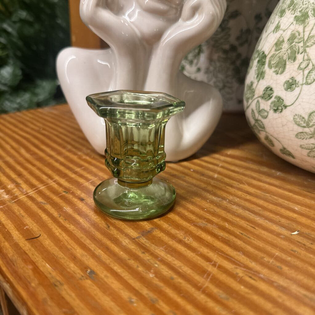 GREEN GLASS TAPER CANDLE HOLDER