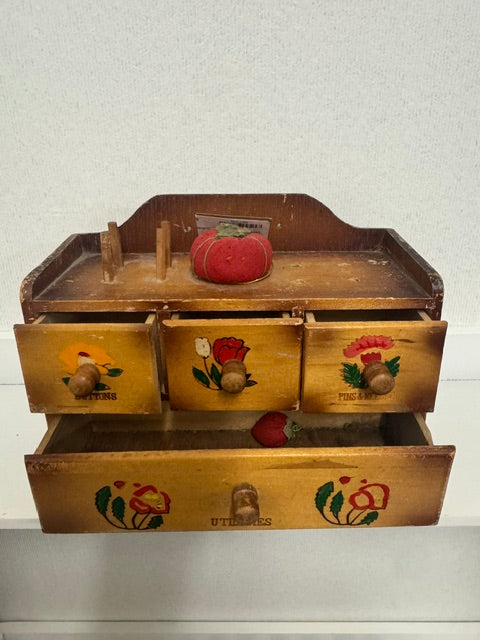VINTAGE HANDPAINTED SEWING ORGANIZER WITH DRAWERS