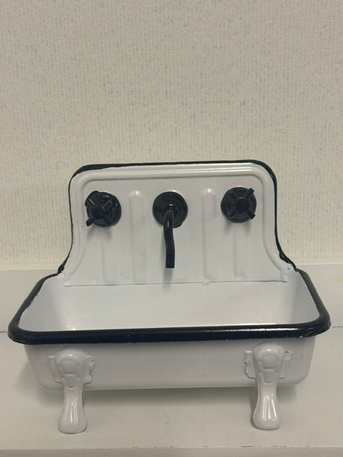 METAL SINK SOAP DISH WITH FAUCET WHITE AND BLACK