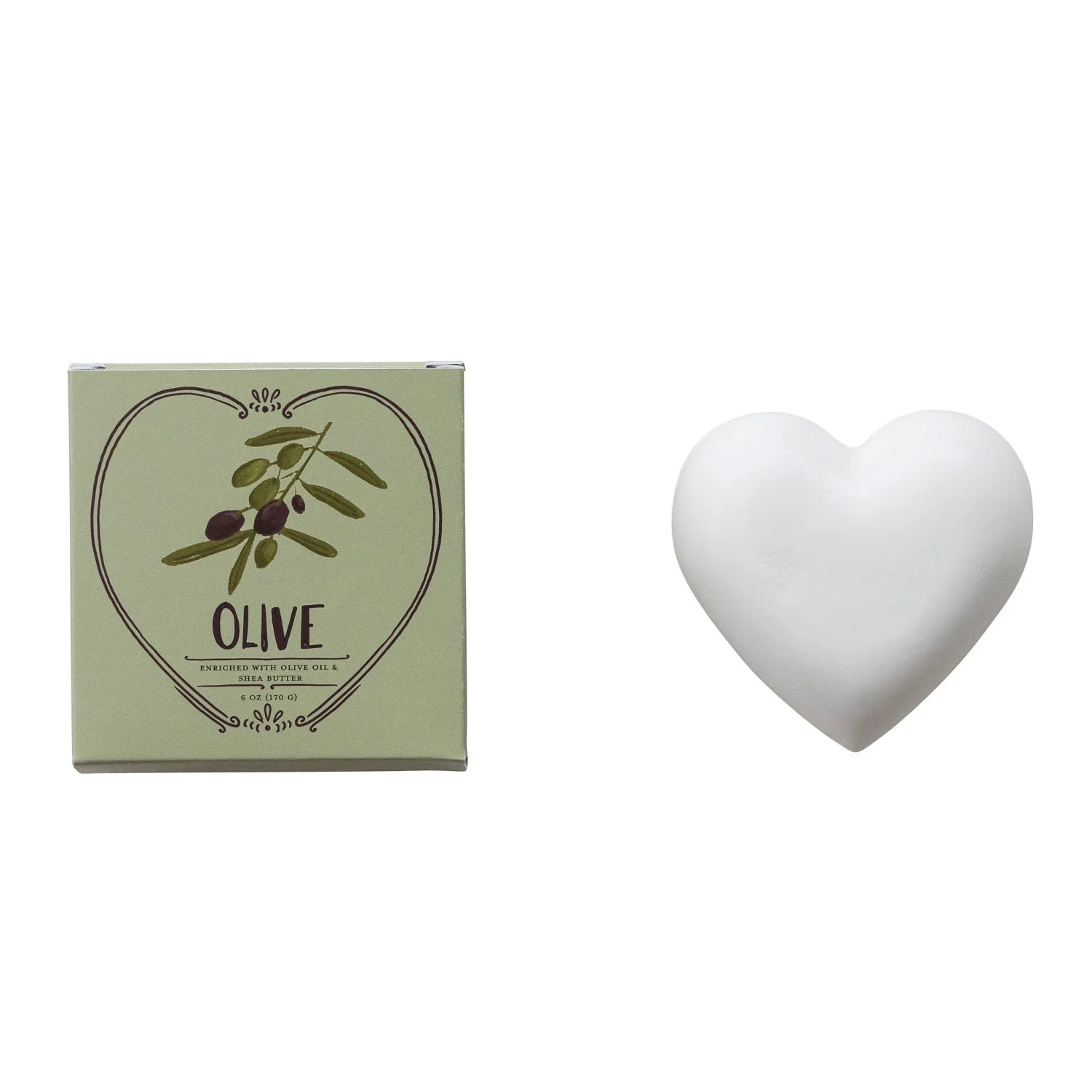 OLIVE SCENTED OLIVE OIL & SHEA BUTTER TRIPLE MILLED HEART SHAPED BAR SOAP MADE IN USA
