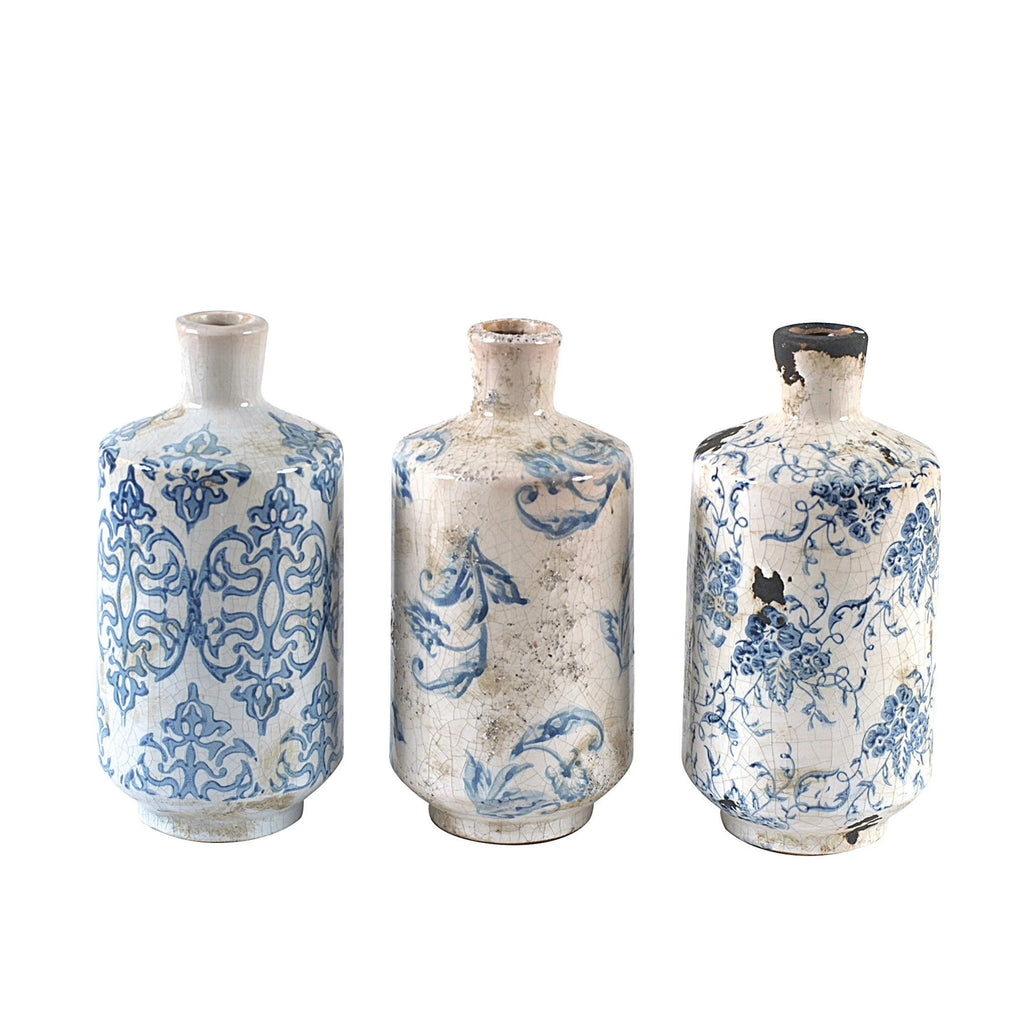 TERRA-COTTA VASE WITH BLUE PRINT