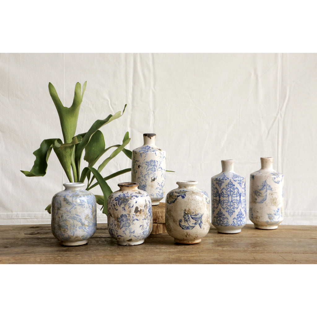 TERRA-COTTA VASE WITH BLUE PRINT